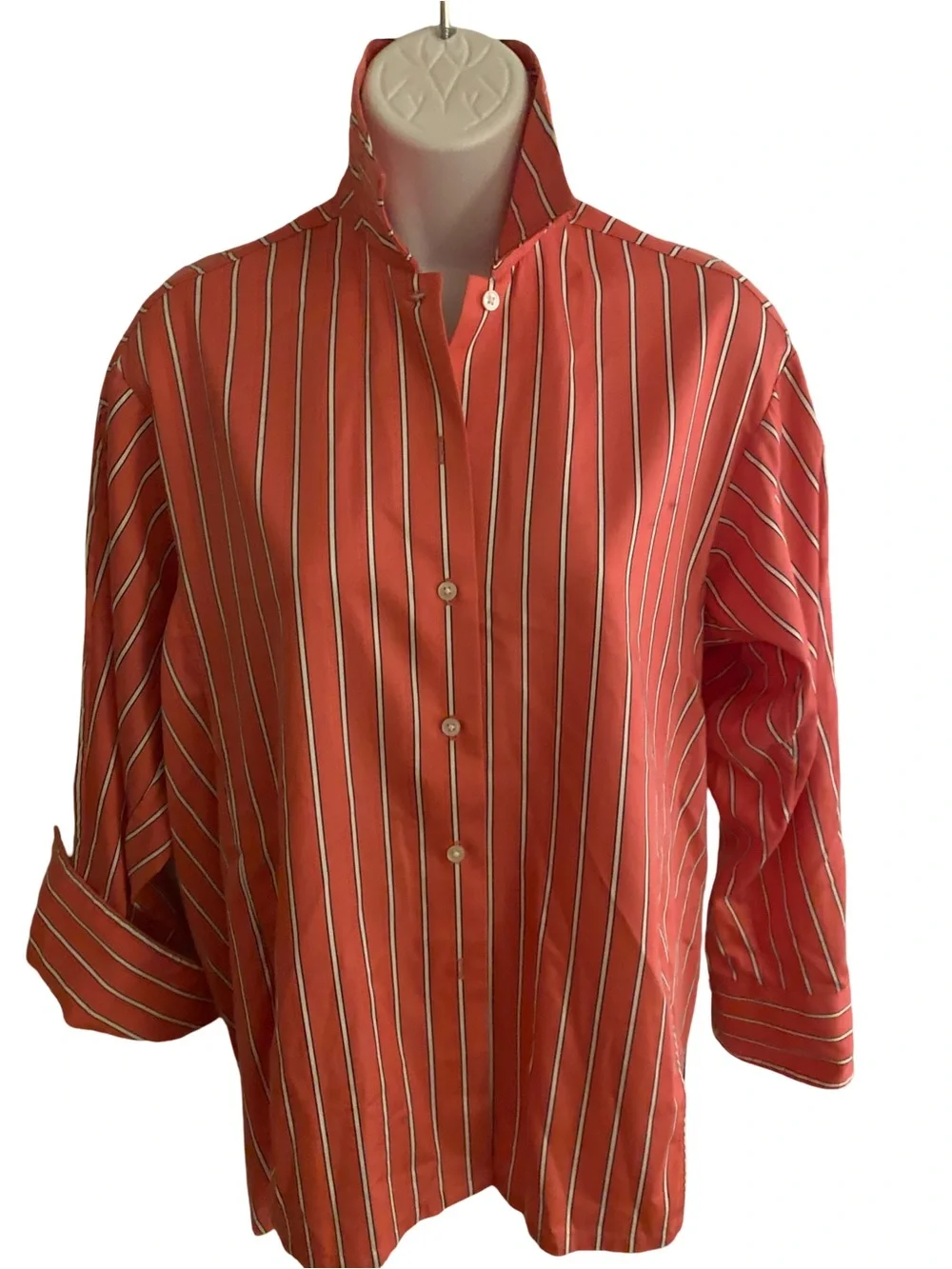 J. McLaughlin Coral and White Striped Shirt-XS cotton NWOT
